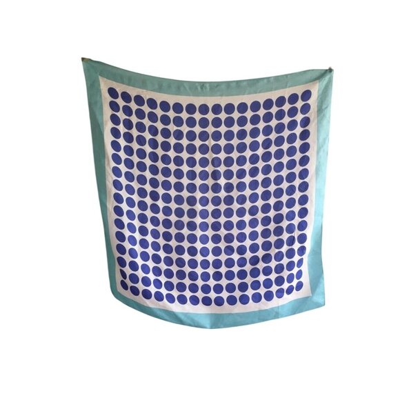Vintage Silk Feel Scarf 26" Square Blue Polka Dot Pattern - Picture 2 of 4